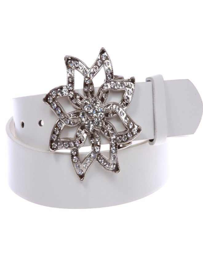 Beltiscool 1 1/2" Women's Snap On Rhinestone Floral Fashion Belt Multi-Color Options, White | xl - 41" - Image 1